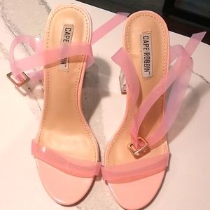 Pink Cape Robbin Clear Chunky Block High Heels for Women